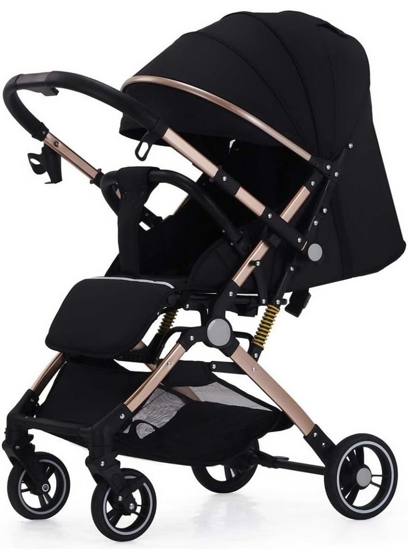 بيليكو عربة اطفال خفيفة الوزن ثنائية الاتجاه Beleco- Stroller B1- بتصميم قابل للتحويل والطي بشكل مريح بيد واحدة مع كفر شتوي - متعددة الاوضاع (اسود) - Image 2